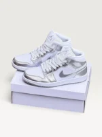 نایک جردن ساقدار سفید نقره ای | NIKE JORDAN 1 HIGH MID WHITE SILVER